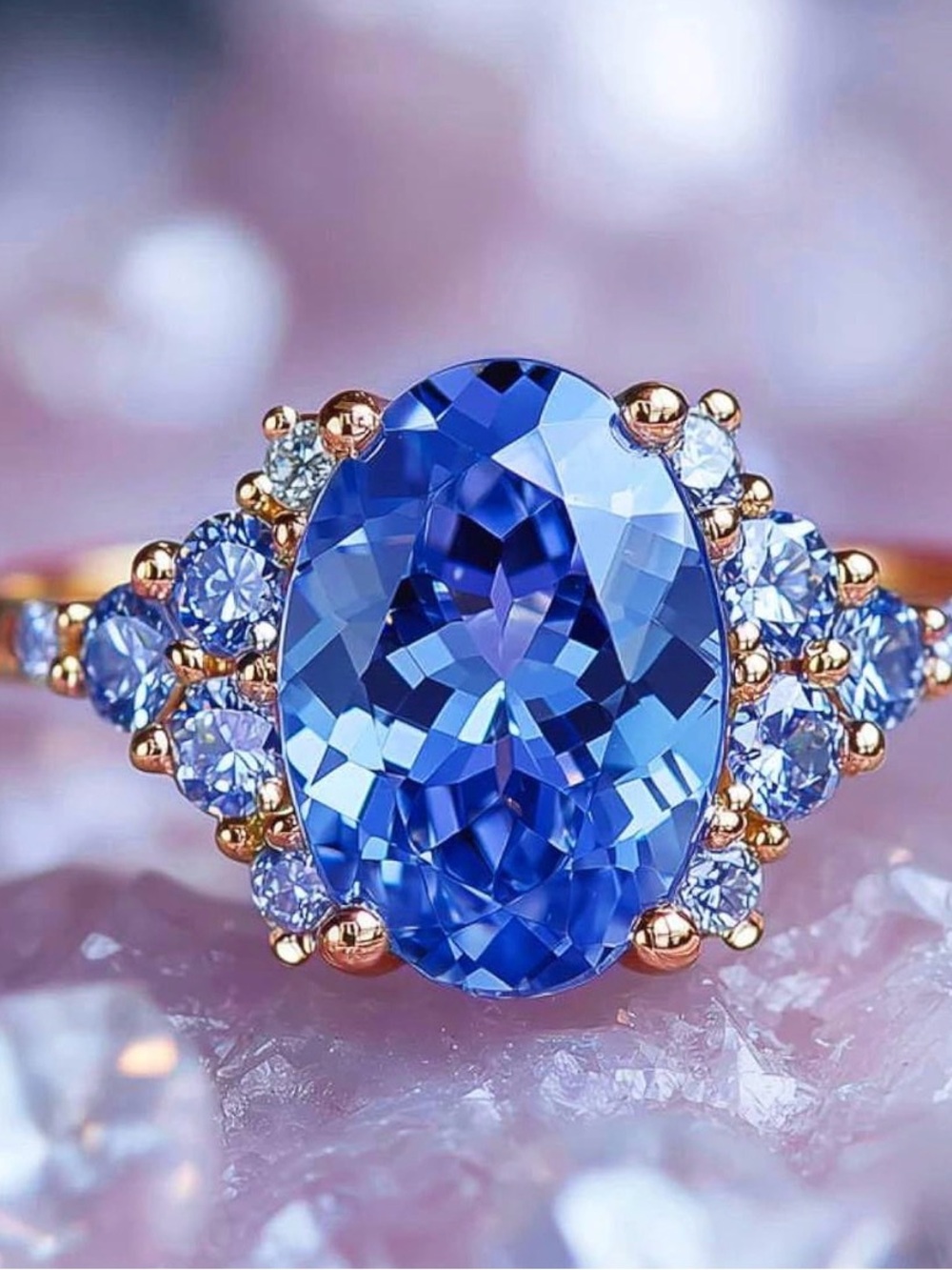 Blue Oval Crystal Statement Ring - Elegant Women Jewelry